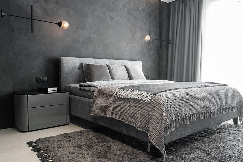 Moderne rum med trendy grå farver